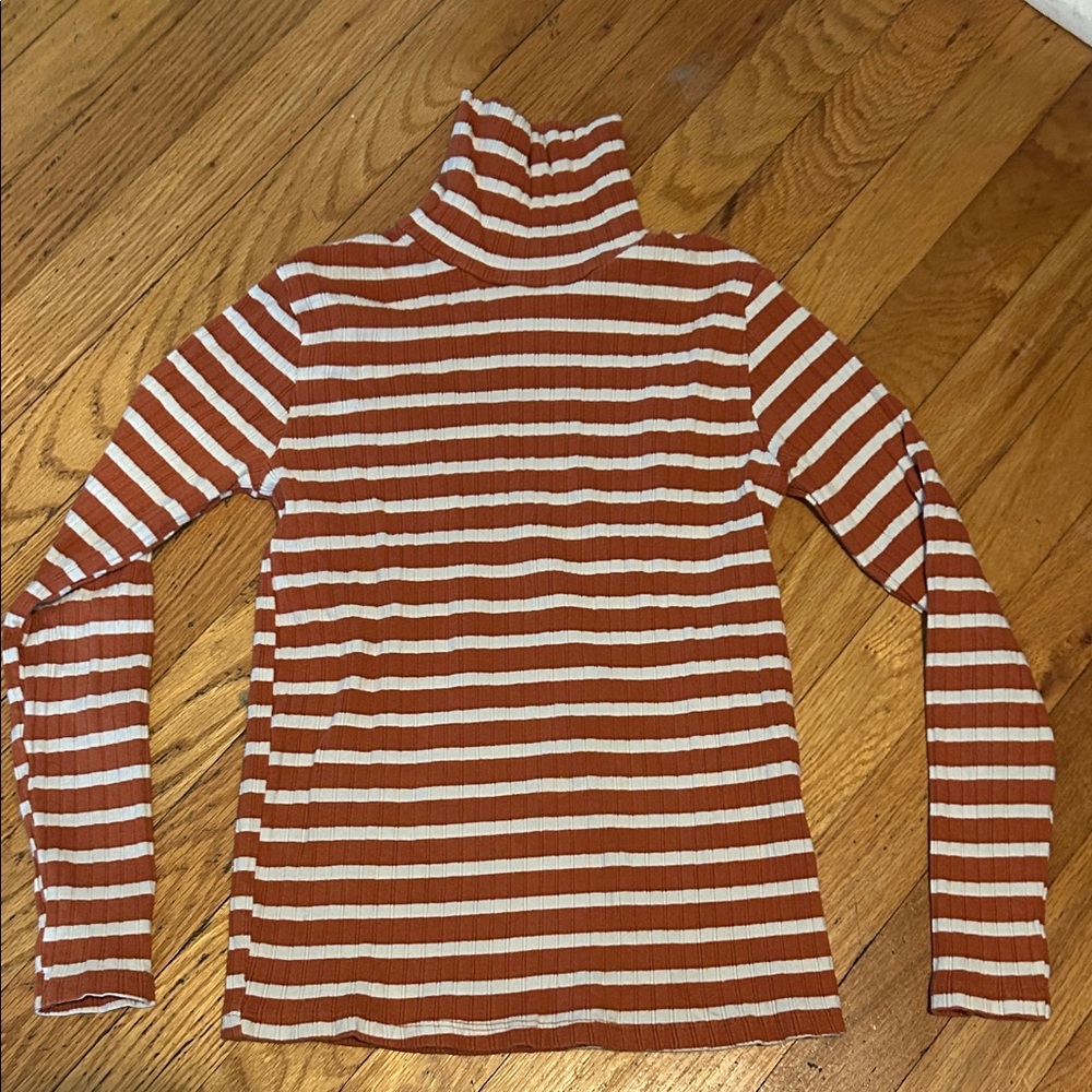 Zara Burnt Orange and White Striped Kids Turtleneck